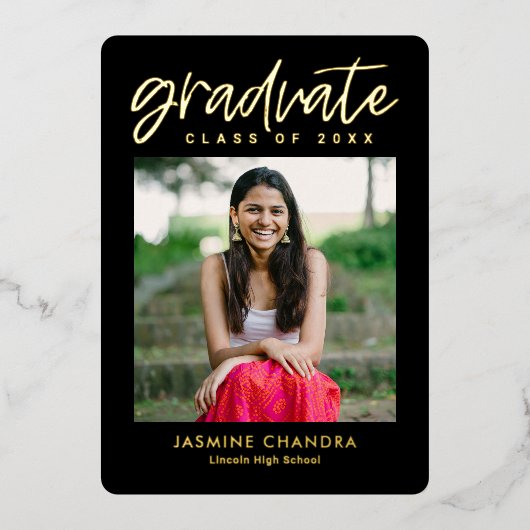 顕著カッコいいな箔卒業編集可能カラーフォイルI 箔招待状 (正面)