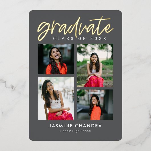 顕著カッコいいな箔卒業編集可能カラーフォイルI 箔招待状 (正面)