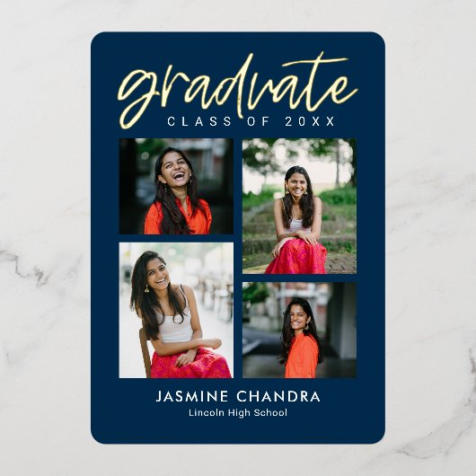 顕著カッコいいな箔卒業編集可能カラーフォイルI 箔招待状 (正面)