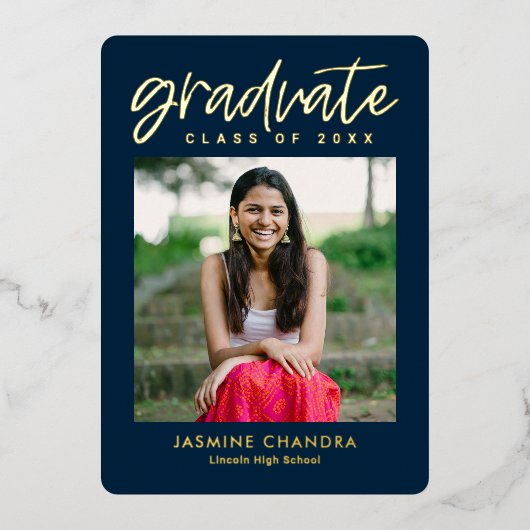 顕著カッコいいな箔卒業編集可能カラーフォイルI 箔招待状 (正面)