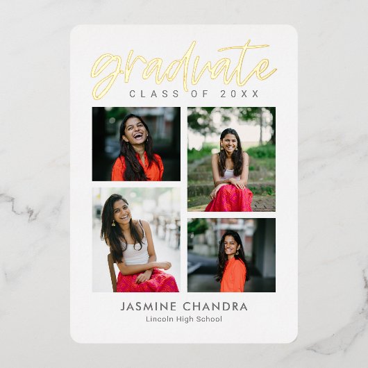 顕著カッコいいな箔卒業編集可能カラーフォイルI 箔招待状 (正面)