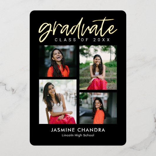 顕著カッコいいな箔卒業編集可能カラー 箔招待状 (正面)