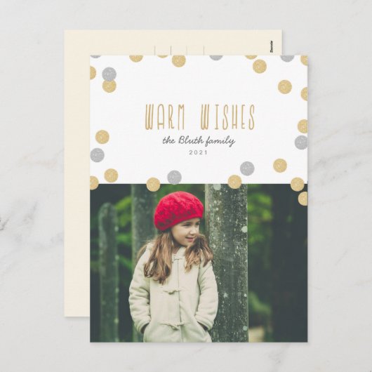 願いの休日の写真の郵便はがきを暖めて下さい シーズンポストカード (正面/裏面)