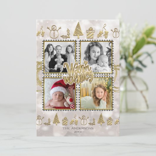 願いの金ゴールド及び白の輝きの休日4の写真を暖めて下さい シーズンカード (スタンド正面)