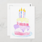 願いを叶える | 水彩ハッピーバースデーケーキ ポストカード (正面/裏面)