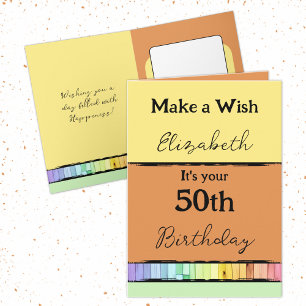 願いを追加する名前オレンジ50th誕生日 カード