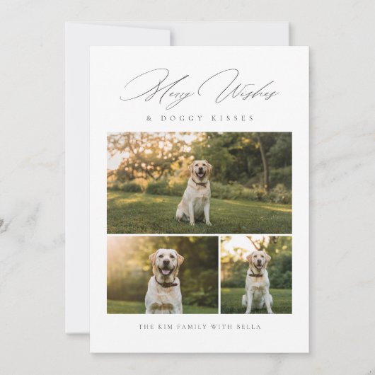願いメリーと犬のキスペット写真クリスマス シーズンカード (正面)