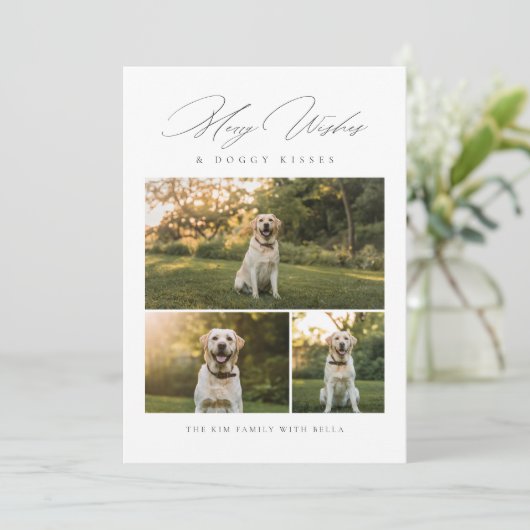 願いメリーと犬のキスペット写真クリスマス シーズンカード (スタンド正面)