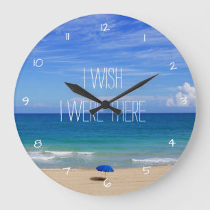 願い私は-青いビーチパラソルそこにいました ラージ壁時計