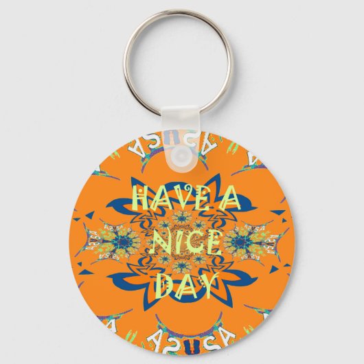 願鮮やかい:素敵なデイアートプリントデザインを持つ キーホルダー (正面)