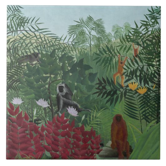 類人猿とヘビの熱帯林（ルソー） タイル (正面)