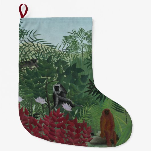 類人猿とヘビの熱帯林(ルソー) ラージクリスマスストッキング (正面)