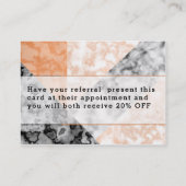 顧客の紹介のピンクの白く黒い大理石 紹介カード (裏面)