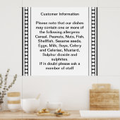 顧客アレルギー情報 ポスター (キッチン)