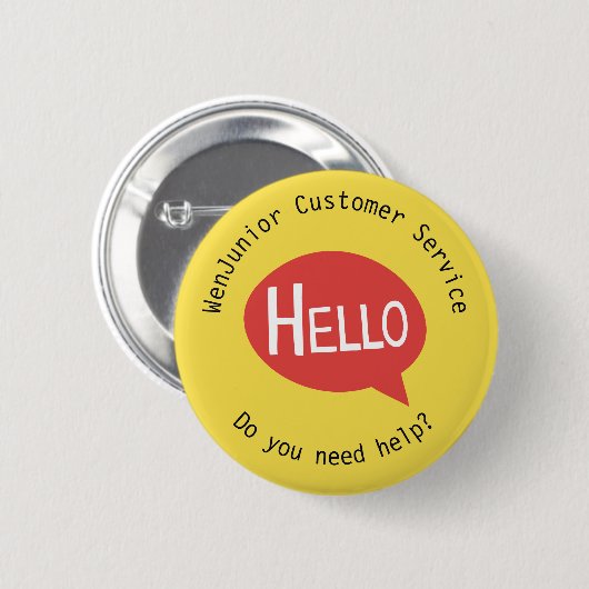 顧客サービスこんにちは助けの黄色いカスタム 缶バッジ (正面&裏面)