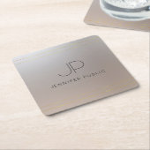 顧客テンプレート金ゴールドシルバーモノグラムのイニシャル スクエアペーパーコースター (アングル)