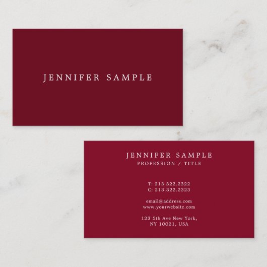 顧客モダンテンプレートスタイリッシュリッチマルーンレッド 名刺 (正面/裏面)