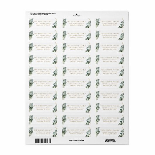 顧客固有のクリスマスボタニカル ラベル (フルシート)