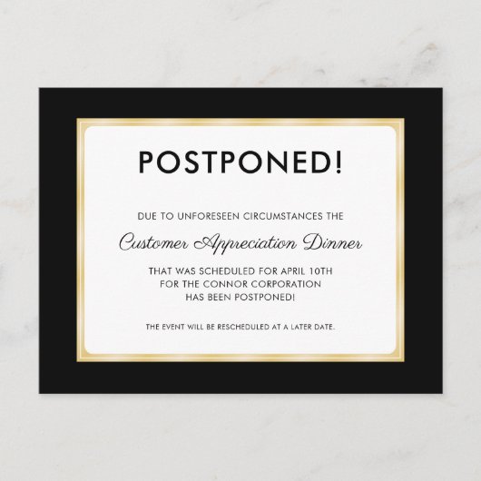 顧客感謝ディナー延期ブラック ポストカード (正面)
