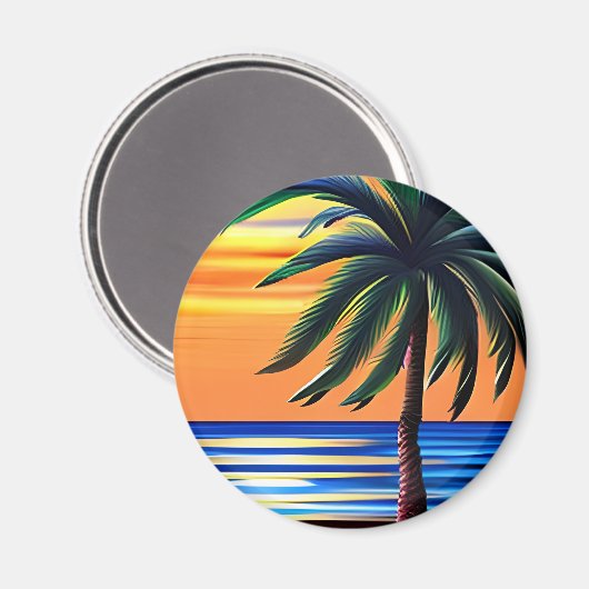 風かわいらし中の熱帯の吹ヤシの木 マグネット (正面/裏面)
