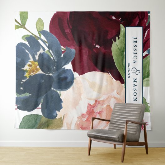 風がそよぐバーガンディー色の結婚式バックドロップ写真撮影ブース タペストリー (インサイチュ(横))