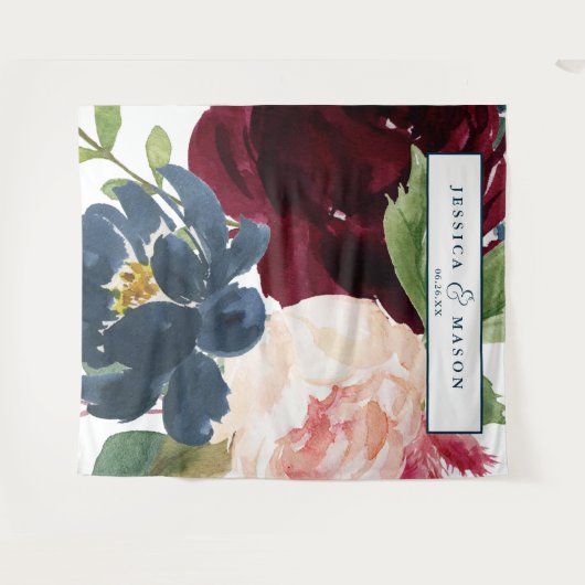 風がそよぐバーガンディー色の結婚式バックドロップ写真撮影ブース タペストリー (正面(横))