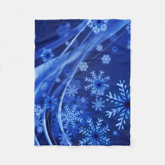 風がそよぐ青い雪片 フリースブランケット (正面)