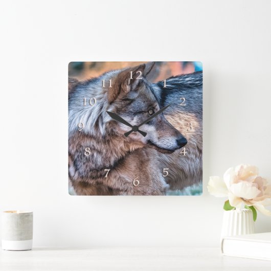 風が狼を叫ぶ スクエア壁時計 (ホーム)