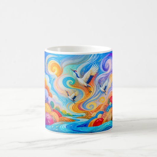 風と上昇気流の中を舞い上がる鶴たち コーヒーマグカップ (中央)