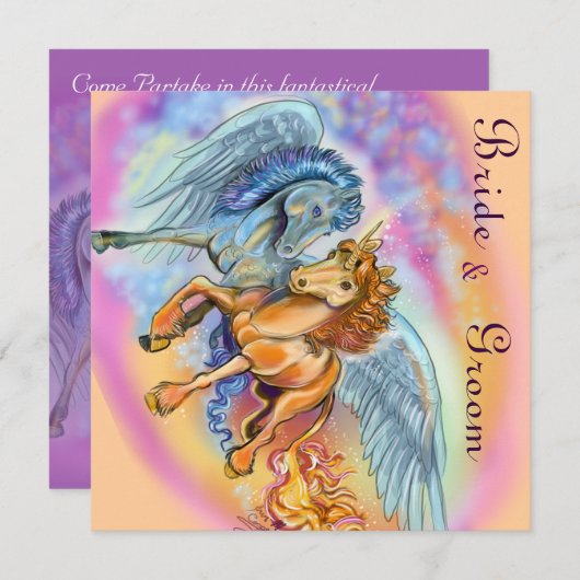 風と炎ロマンチックなユニコーン招待状 招待状 (正面/裏面)