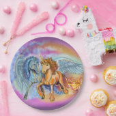 風と炎ロマンチックペガサスと一角獣  ペーパープレート (パーティー)