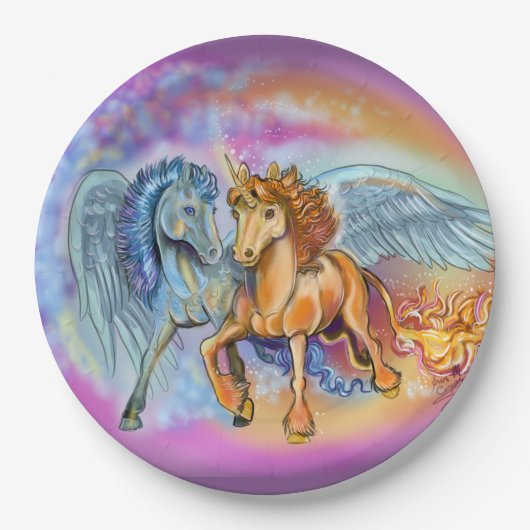 風と炎ロマンチックペガサスと一角獣  ペーパープレート (正面)