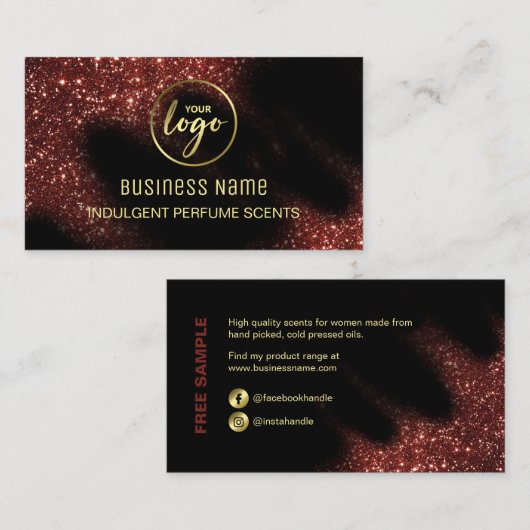 風にさらされたグリッターの赤と黒の香水 名刺 (正面/裏面)
