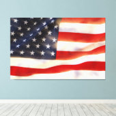 風になびくアメリカ国旗 キャンバスプリント (インサイチュ (ウッドフロア))