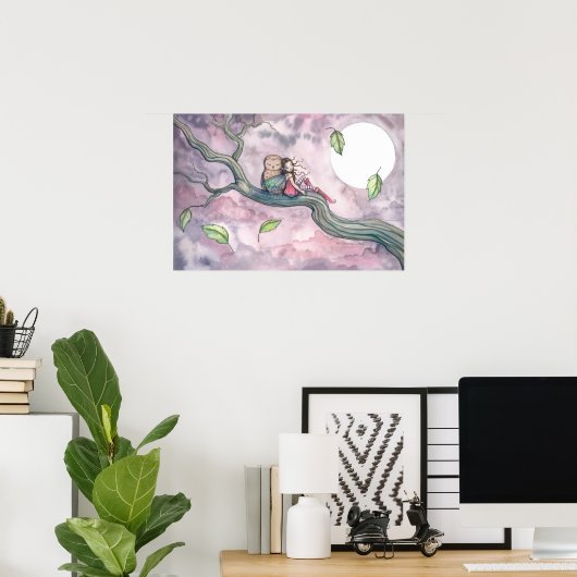 風に乗る子守唄の妖精とフクロウのポスター ポスター (ホームオフィス)