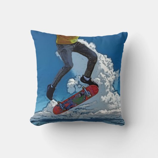 風に乗る – スケートボーダーポスターフリース 空白の クッション (正面)