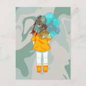 風に傘を持つ女の子の雨の緑の旋回 ポストカード (正面)