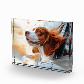 風に吹かれる喜ぶ犬のアートプリント フォトブロック (右)
