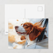 風に吹かれる喜ぶ犬のアートプリント ポストカード (正面/裏面)