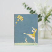 風に吹かれる少女と犬 ポストカード (スタンド正面)