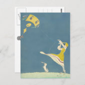 風に吹かれる少女と犬 ポストカード (正面/裏面)