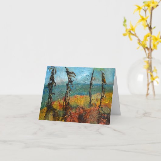 風に吹かれる松 カード (黄色い花)