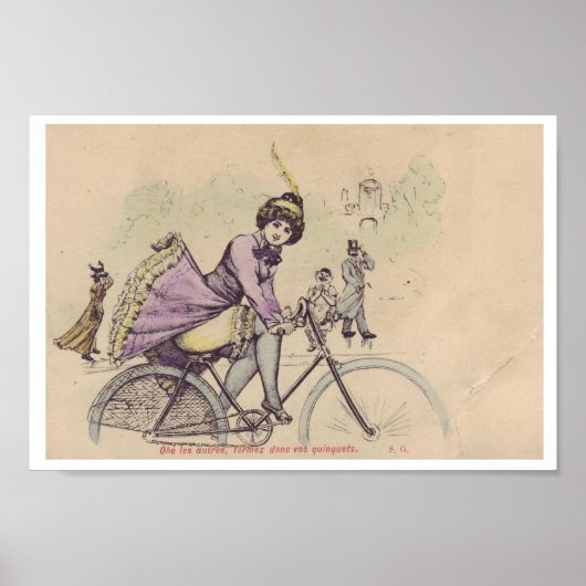 風に吹かれる自転車吹のスカートの少女 ポスター (正面)