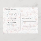 風に吹かれる |ビーチ結婚式写真の日付を保存 案内ポストカード (裏面)