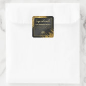 風に吹き付けられたグリッター金ゴールドと黒い原料ラベル スクエアシール (バッグ)