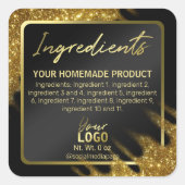 風に吹き付けられたグリッター金ゴールドと黒い原料ラベル スクエアシール (正面)