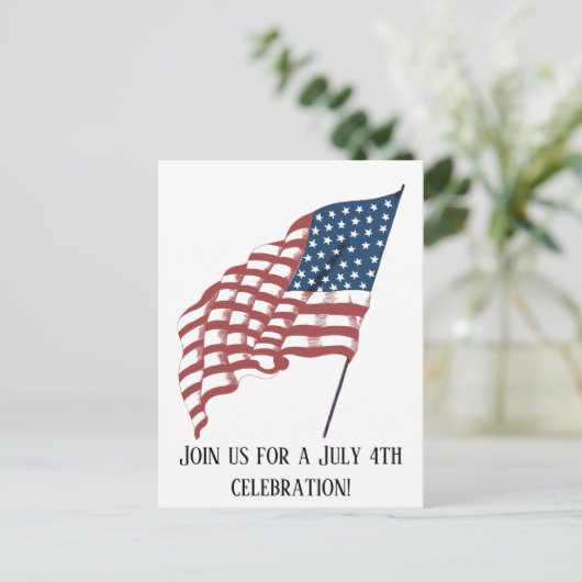 風に揺れるヴィンテージアメリカ国旗 ポストカード (スタンド正面)