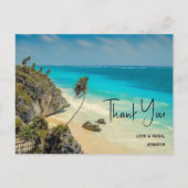 風に揺れる木々のあるトロピカルビーチ ありがとう ポストカード (正面)
