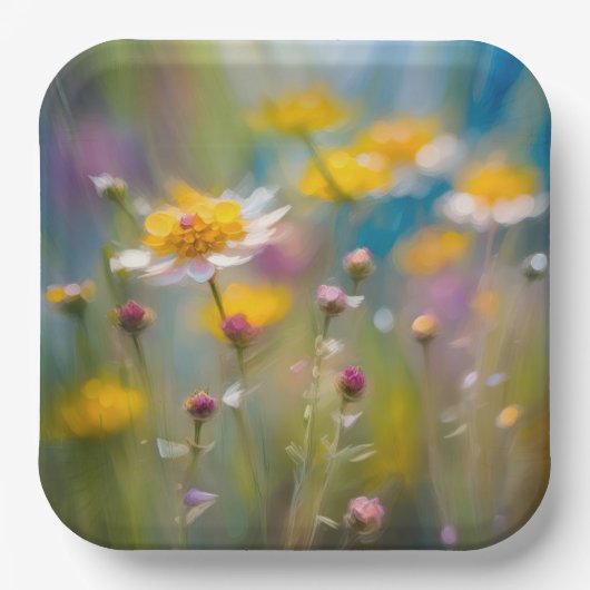 風に揺れる遊び心のある野の花 ペーパープレート (正面)