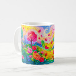 風に舞うバラの花びらが庭園を漂う コーヒーマグカップ